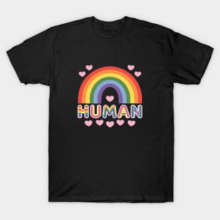 Rainbow Human Pride Design with Hearts LGBTQ Love T-Shirt